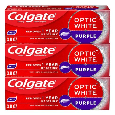 Colgate Optic White Purple Teeth Whitening Toothpaste, 3 Pack, Anticavity Toothpaste with Fluoride, Fresh Mint Flavor, 3.8 OZ in Saudi Arabia