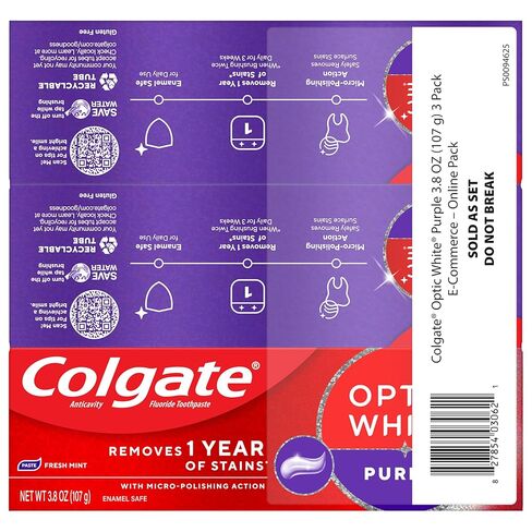 Colgate Optic White Purple Teeth Whitening Toothpaste, 3 Pack, Anticavity Toothpaste with Fluoride, Fresh Mint Flavor, 3.8 OZ in Saudi Arabia
