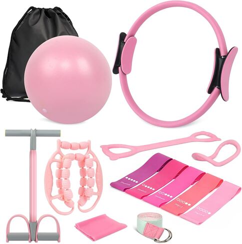 Home Pilates Essentials Kit for Women, Complete 13-in-1 Pilates Equipment Ring and Ball Set with 5 TPE Resistance Bands, Ankle Weights, 8-Shaped Pull Band, Stretch Strap and Waterproof Bag in Kuwait