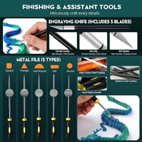 3D Printer Tools Kit, 45PCS 3D Printing Accessories for FDM/SLA Printer with Nozzle Cleaning Tools, Removal Scraper, Engraving Knife, Tweezers, Files, Brushes, Wire Cutter for Clean|Preprocess|Remove in Kuwait