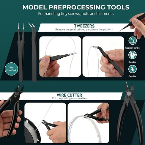 3D Printer Tools Kit, 45PCS 3D Printing Accessories for FDM/SLA Printer with Nozzle Cleaning Tools, Removal Scraper, Engraving Knife, Tweezers, Files, Brushes, Wire Cutter for Clean|Preprocess|Remove in Kuwait