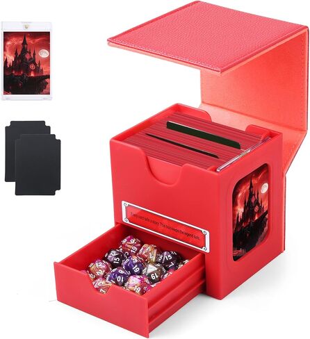 صندوق MTG Commander DekBox الحاصل على براءة اختراع، أكثر من 100 صندوق تخزين بطاقات بأكمام مزدوجة مع صينية نرد، حامل بطاقات 35pt ومقسمين - حافظة مغناطيسية لبطاقات TCG/CCG/Magic/الرياضية، أسود in Kuwait