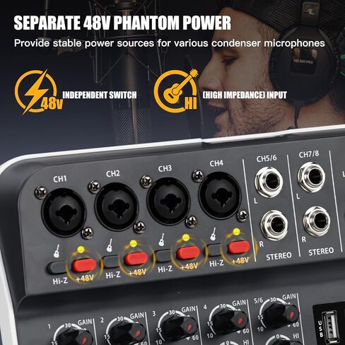 خلاط صوت Line Mixer، خلاط خط ستيريو ذو 6 قنوات، مخرج ومدخل TRS/TS 6.35 مم، خلاط صوت صغير منخفض الضوضاء للغاية مع مفتاح أحادي/ستيريو للخلط الفرعي in Saudi Arabia