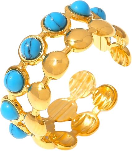 LadayPoa Turquoise Statement Ring for Women, Adjustable 18k Gold Plated Western Rings, Boho Vintage Turquoise Jewelry for Women Cowgirl Gift in Saudi Arabia