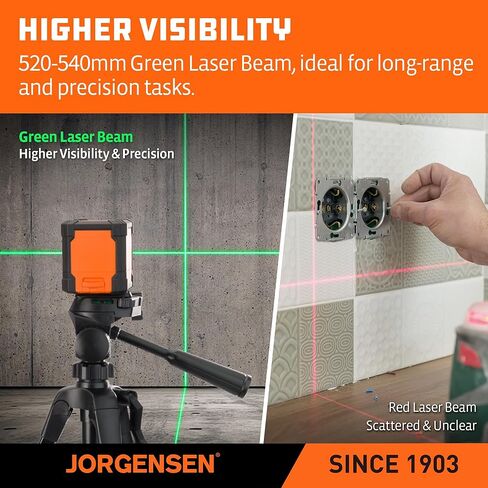 JORGENSEN Laser Level with Tripod, 65 FT Self Leveling Cross Line Laser Leveler Tool with 360° Magnetic Base, Green Laser Level for Picture Hanging, Home Renovation, Indoor Project in Kuwait