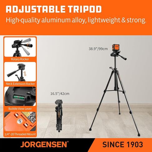 JORGENSEN Laser Level with Tripod, 65 FT Self Leveling Cross Line Laser Leveler Tool with 360° Magnetic Base, Green Laser Level for Picture Hanging, Home Renovation, Indoor Project in Kuwait