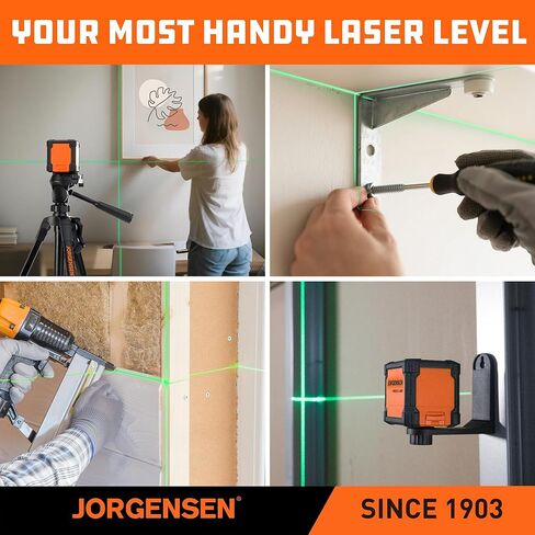 JORGENSEN Laser Level with Tripod, 65 FT Self Leveling Cross Line Laser Leveler Tool with 360° Magnetic Base, Green Laser Level for Picture Hanging, Home Renovation, Indoor Project in Kuwait