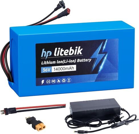 36V 10Ah, Battery Lithium Ebike Scooter with 30A BMS for 0-1000W Motor, Lithium Replacement Battery with XT60 Adaptor, Charger, T Plug in Saudi Arabia