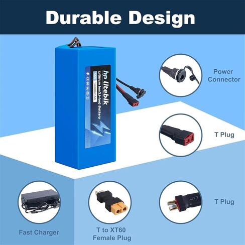 36V 10Ah, Battery Lithium Ebike Scooter with 30A BMS for 0-1000W Motor, Lithium Replacement Battery with XT60 Adaptor, Charger, T Plug in Saudi Arabia