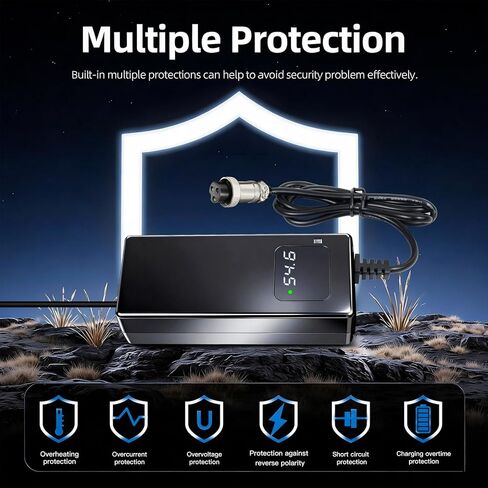 شاحن ذكي لبطارية الليثيوم 84 فولت 2 أمبير، مناسب لبطاريات الليثيوم 16S 72 فولت، مزود بموصل DC GX16-3 - شاحن تيار مستمر محمول وشاحن جهد ثابت مع مؤشر LED in Kuwait