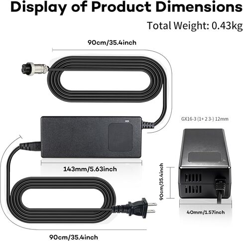 شاحن ذكي لبطارية الليثيوم 84 فولت 2 أمبير، مناسب لبطاريات الليثيوم 16S 72 فولت، مزود بموصل DC GX16-3 - شاحن تيار مستمر محمول وشاحن جهد ثابت مع مؤشر LED in Kuwait