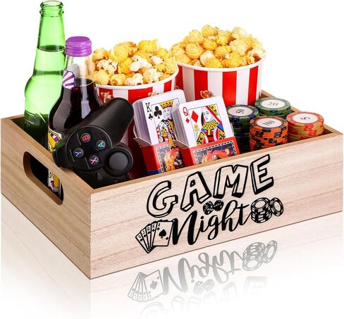 GlikCeil Movie Night Supplies Snack Trays with Handles Reusable Wooden Movie Gift Basket for Theater Popcorn Bucket Bowl Box Container Family Room Decor(Christmas Style 3) in Saudi Arabia