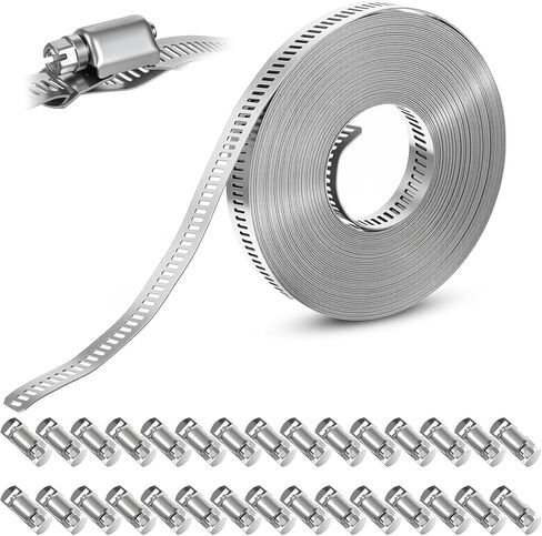 304 Stainless Steel Hose Clamp Kit, 32.8FT Adjustable DIY Metal Strap And 30 Pcs Fasteners, Worm Gear Clamps For Pipe Tube Duct Fuel Line Auto Plumbing in Saudi Arabia