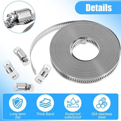304 Stainless Steel Hose Clamp Kit, 32.8FT Adjustable DIY Metal Strap And 30 Pcs Fasteners, Worm Gear Clamps For Pipe Tube Duct Fuel Line Auto Plumbing in Saudi Arabia