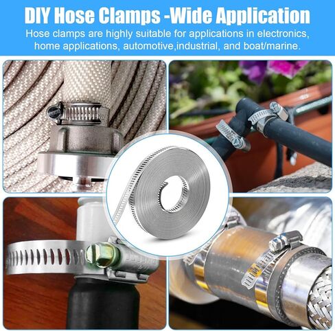 304 Stainless Steel Hose Clamp Kit, 32.8FT Adjustable DIY Metal Strap And 30 Pcs Fasteners, Worm Gear Clamps For Pipe Tube Duct Fuel Line Auto Plumbing in Saudi Arabia