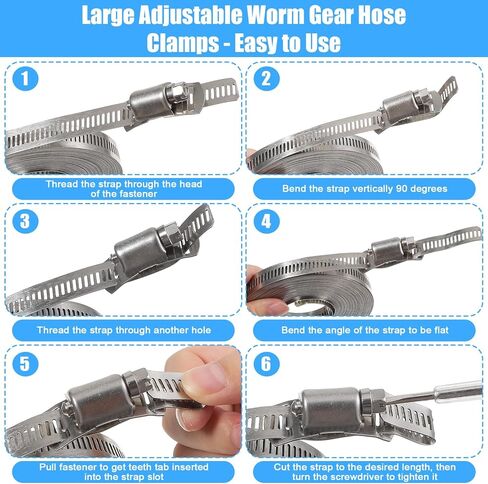 304 Stainless Steel Hose Clamp Kit, 32.8FT Adjustable DIY Metal Strap And 30 Pcs Fasteners, Worm Gear Clamps For Pipe Tube Duct Fuel Line Auto Plumbing in Saudi Arabia