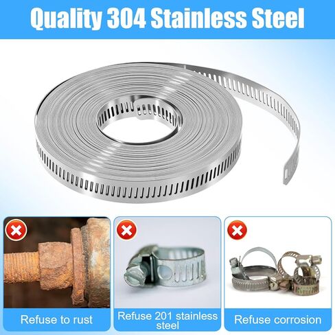 304 Stainless Steel Hose Clamp Kit, 32.8FT Adjustable DIY Metal Strap And 30 Pcs Fasteners, Worm Gear Clamps For Pipe Tube Duct Fuel Line Auto Plumbing in Saudi Arabia