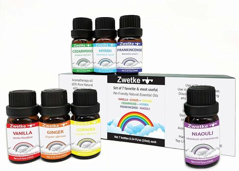 Pet-Friendly Pastel Set 7 Essential Aromatherapy Oils - Rose Chamomille Thyme Linanol Cardamon Helichrysum Lavender Violet Leaf for Cats, Dogs & Family - Premium Quality 60% Pure Oils/40% Carrier Oils in Saudi Arabia