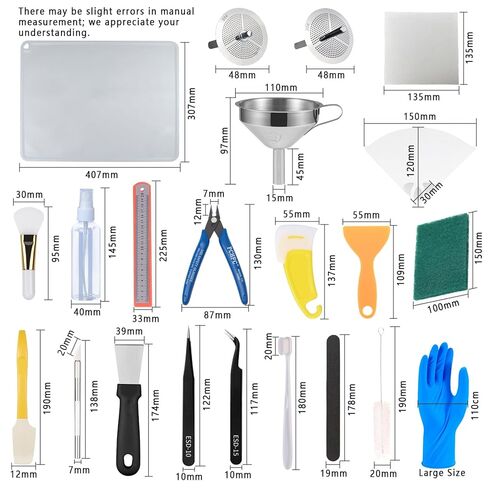 52 Pcs Resin 3D Printing Tool Kit with 304 Stainless Steel Resin Filter Funnel，Silicone Pad, Scraper，Tweezers & Cleaning Tools | Accessories for Model Removal, Resin Recycling & Post-Processing in Kuwait