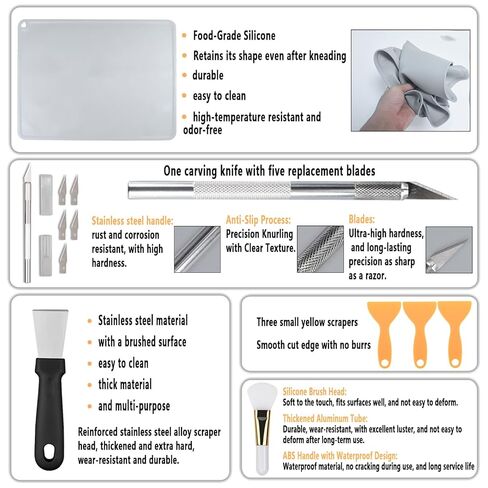 52 Pcs Resin 3D Printing Tool Kit with 304 Stainless Steel Resin Filter Funnel，Silicone Pad, Scraper，Tweezers & Cleaning Tools | Accessories for Model Removal, Resin Recycling & Post-Processing in Kuwait
