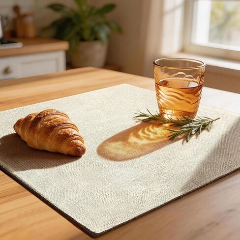 مجموعة مفارش من قماش الكتان مكونة من 6 قطع، قابلة للغسل في الغسالة، مقاومة للحرارة، خالية من التجاعيد، مفارش مكان المطبخ من البوليستر السميك لطاولة الطعام (عنابي) in Kuwait