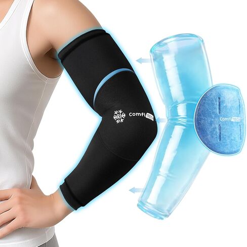 غلاف ثلج مزدوج الجل للذراع بالكامل من ComfiTECH مع تبريد ممتد لمدة 30 دقيقة للمرفق، حزمة باردة قابلة للفصل وغطاء جل جل مرن للكرة الطائرة، واستعادة التنس، واسترخاء العضلات، متوسط in Kuwait