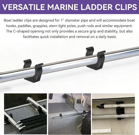 مشابك عمود سلم القارب، دعامة حامل مشبك سلم القارب الأسود مقاس 1 بوصة | مشابك تخزين عمود السلم البحري | أدوات تركيب مشابك حامل الخطاف متعددة الاستخدامات | مثالية للقوارب واليخوت والمركبات الترفيهية والاستخدام البحري، 4 قطع in Kuwait