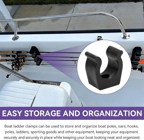 مشابك عمود سلم القارب، دعامة حامل مشبك سلم القارب الأسود مقاس 1 بوصة | مشابك تخزين عمود السلم البحري | أدوات تركيب مشابك حامل الخطاف متعددة الاستخدامات | مثالية للقوارب واليخوت والمركبات الترفيهية والاستخدام البحري، 4 قطع in Kuwait