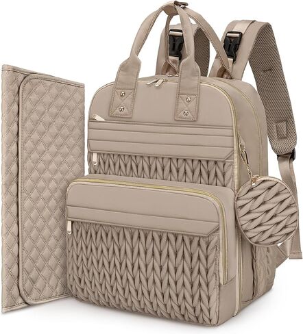 حقيبة ظهر للحفاضات من كاندي هوم، حقائب سفر أنيقة لحفاضات الأطفال مع وسادة تغيير الحفاضات، جيوب معزولة، حقيبة أطفال مقاومة للماء تتحول إلى حقيبة حمل، حقيبة ظهر للحفاضات، حقيبة عربة الأطفال (كاكي) in Kuwait