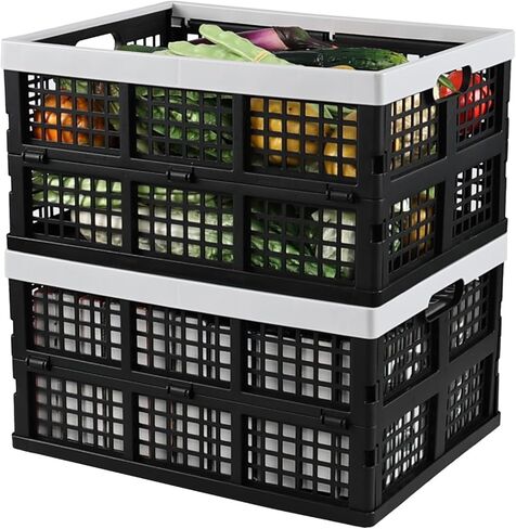 34 Quart Plastic Crates, Collapsible Storage Crates/Stackable Storage Container Basket, 2-Pack in Kuwait
