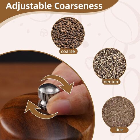 2 Pack Wooden Salt and Pepper Grinder Set — 8 Inch Refillable Salt and Pepper Shakers — Manual Spice Mills with Clear View Window — Ceramic Grinder, Adjustable Coarseness in Saudi Arabia