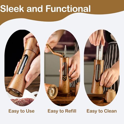 2 Pack Wooden Salt and Pepper Grinder Set — 8 Inch Refillable Salt and Pepper Shakers — Manual Spice Mills with Clear View Window — Ceramic Grinder, Adjustable Coarseness in Saudi Arabia