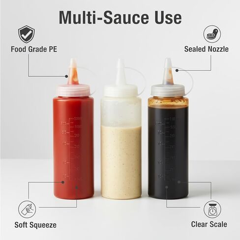 12 Oz Large Wide Month Squeeze Bottles for BBQ Grill Restaurant - Condiment Sauces Chocolate Ketchup Mustard - Plastic Squeeze Bottle for Sauces - 6 Pcs in Saudi Arabia