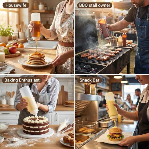 12 Oz Large Wide Month Squeeze Bottles for BBQ Grill Restaurant - Condiment Sauces Chocolate Ketchup Mustard - Plastic Squeeze Bottle for Sauces - 6 Pcs in Saudi Arabia