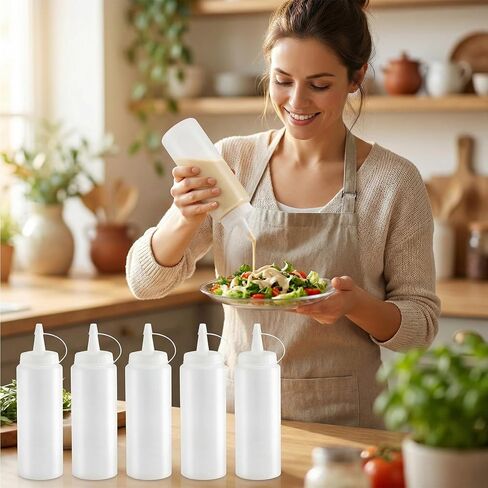 12 Oz Large Wide Month Squeeze Bottles for BBQ Grill Restaurant - Condiment Sauces Chocolate Ketchup Mustard - Plastic Squeeze Bottle for Sauces - 6 Pcs in Saudi Arabia