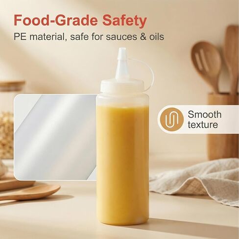 12 Oz Large Wide Month Squeeze Bottles for BBQ Grill Restaurant - Condiment Sauces Chocolate Ketchup Mustard - Plastic Squeeze Bottle for Sauces - 6 Pcs in Saudi Arabia