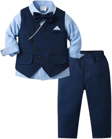 Baby Boys Pants Sets, Infant Long Sleeve Shirt + Pants + Bow Tie + Vest Outfits in Saudi Arabia