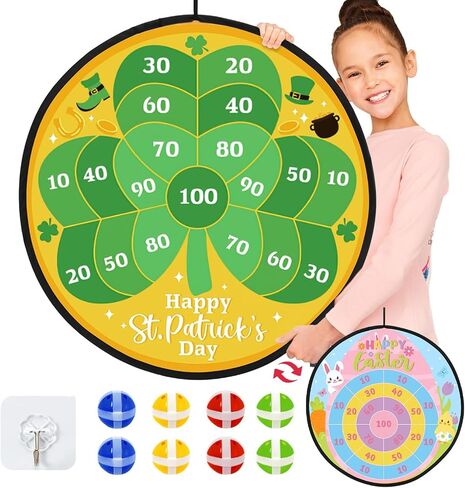 Percozzi St. Patrick Day Dart Board Game for Kids with Sticky Balls Shamrock Egg Themed Party Decorations Indoor Outdoor Double Sided Toss Game 28' for Boys Girls in Kuwait
