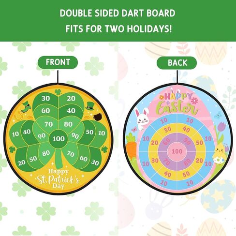 Percozzi St. Patrick Day Dart Board Game for Kids with Sticky Balls Shamrock Egg Themed Party Decorations Indoor Outdoor Double Sided Toss Game 28' for Boys Girls in Kuwait