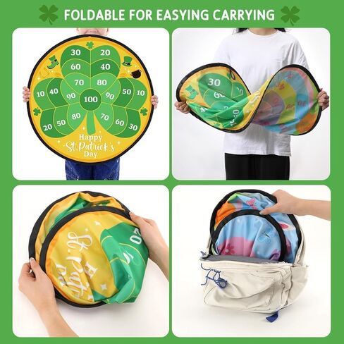 Percozzi St. Patrick Day Dart Board Game for Kids with Sticky Balls Shamrock Egg Themed Party Decorations Indoor Outdoor Double Sided Toss Game 28' for Boys Girls in Kuwait