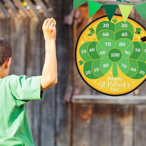 Percozzi St. Patrick Day Dart Board Game for Kids with Sticky Balls Shamrock Egg Themed Party Decorations Indoor Outdoor Double Sided Toss Game 28' for Boys Girls in Kuwait