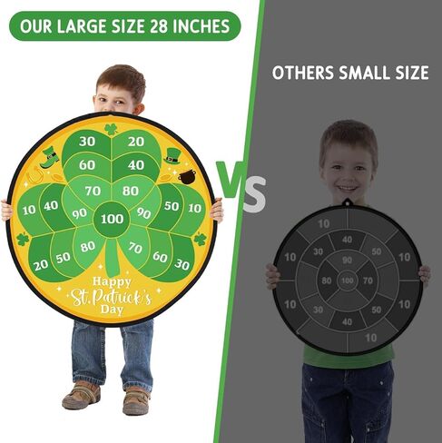 Percozzi St. Patrick Day Dart Board Game for Kids with Sticky Balls Shamrock Egg Themed Party Decorations Indoor Outdoor Double Sided Toss Game 28' for Boys Girls in Kuwait