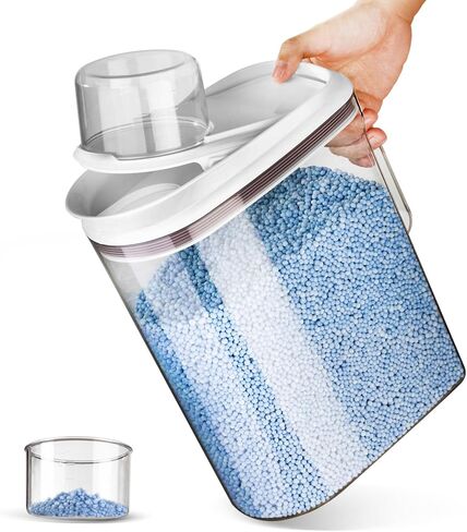 موزع منظفات الغسيل LivLab Mker مع غطاء، حاوية مسحوق لتنظيم غرفة الغسيل وتخزينها، خرز معزز للرائحة مع كوب قياس 3.5 لتر/8 رطل/125 أونصة in Kuwait