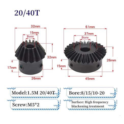 Steel Heavy Duty Motor Pinion Gear 1pcs 8mm Single 1.5 Module Bevel Gear 1:2 15/30 20/40 Teeth with Keyway 45# Steel Bore Mechanical Transmission(20 Teeth) in Saudi Arabia