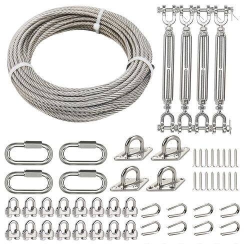 3/16" Wire Rope Kit with 50ft Stainless Steel Cable, 3/16 Turnbuckles, M6 Chain Link & Pad Eye Hooks, 500 lbs Load Limit, Tension Cable Wire Kit for Shade Sails, Deck Railing, Clothesline in Kuwait