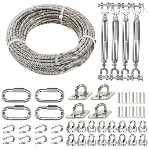 3/16" Wire Rope Kit with 50ft Stainless Steel Cable, 3/16 Turnbuckles, M6 Chain Link & Pad Eye Hooks, 500 lbs Load Limit, Tension Cable Wire Kit for Shade Sails, Deck Railing, Clothesline in Saudi Arabia