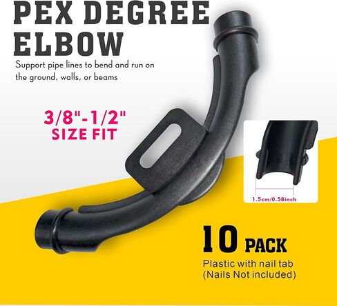 10 Pcs 3/8" - 1/2" Pex 90 Degree Elbow Plastic Tubing Bend Support With 20Pcs Half Clamp Fixture J-Hook,Elbow 90 Degree Pipe Fitting Kit Black,For 1/2 Inch Pex Tubing/Pipe Support in Kuwait
