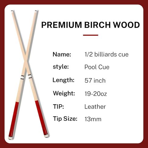 مجموعة عصي البلياردو مقاس 58 بوصة، قطعتين من خشب البتولا مع طرف جلدي 13 مم، ملمس ناعم ومتوازن، عصا البلياردو الاحترافية للبالغين in Kuwait