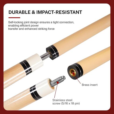 مجموعة عصي البلياردو مقاس 58 بوصة، قطعتين من خشب البتولا مع طرف جلدي 13 مم، ملمس ناعم ومتوازن، عصا البلياردو الاحترافية للبالغين in Kuwait