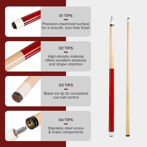 مجموعة عصي البلياردو مقاس 58 بوصة، قطعتين من خشب البتولا مع طرف جلدي 13 مم، ملمس ناعم ومتوازن، عصا البلياردو الاحترافية للبالغين in Kuwait